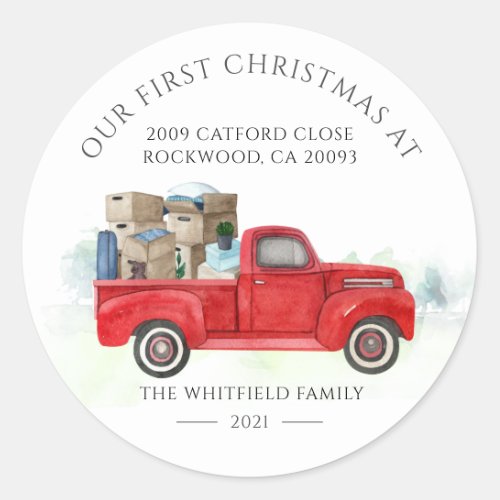 Our First Christmas in Our New Home for Holidays Classic Round Sticker