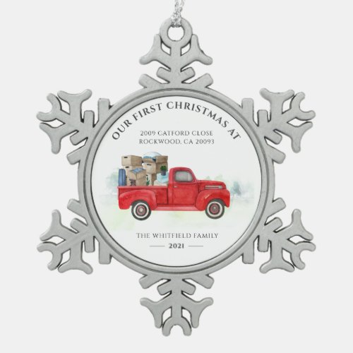 Our First Christmas in Our New Home for Holidays Snowflake Pewter Christmas Ornament