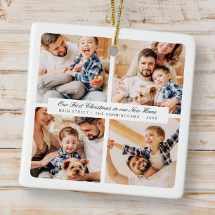 Our First Christmas In Our New Home Modern 4 Photo Ceramic Ornament