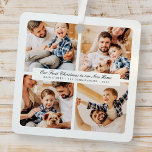 Our First Christmas In Our New Home Modern 4 Photo Metal Ornament<br><div class="desc">Design is composed of modern chic typography with sans serif and serif font. Add custom photos of family and new home and year.</div>