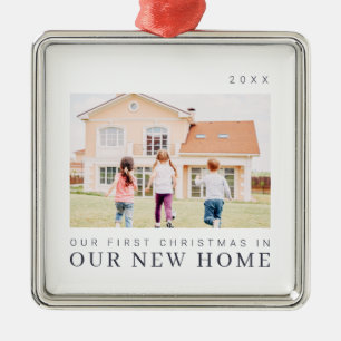 Our First Christmas In Our New Home Modern Chic Metal Ornament