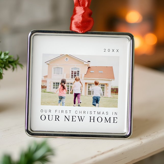 Our First Christmas In Our New Home Modern Chic Metal Ornament (Creator Uploaded)