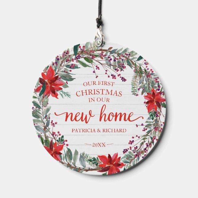 Our First Christmas In Our New Home Rustic Wreath Wind Chime (Front)