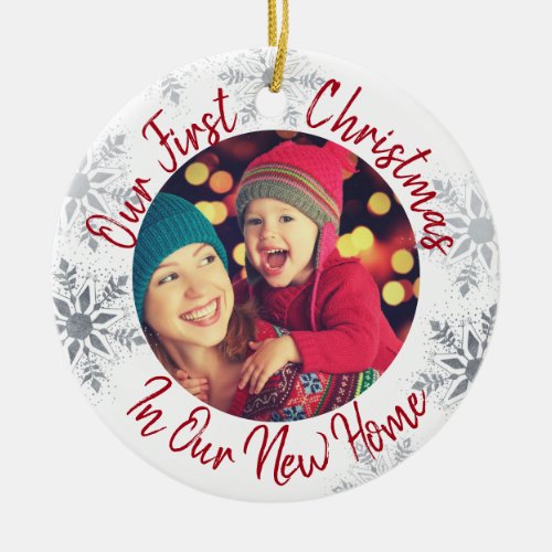 Our First Christmas in our New Home w Photo _ Red Ceramic Ornament