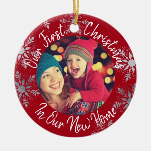 Our First Christmas in our New Home w Photo _ Red Ceramic Ornament