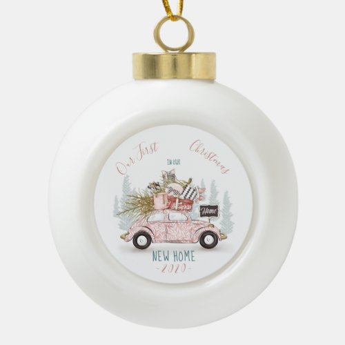 Our First Christmas in Our New Home Watercolor Car Ceramic Ball Christmas Ornament