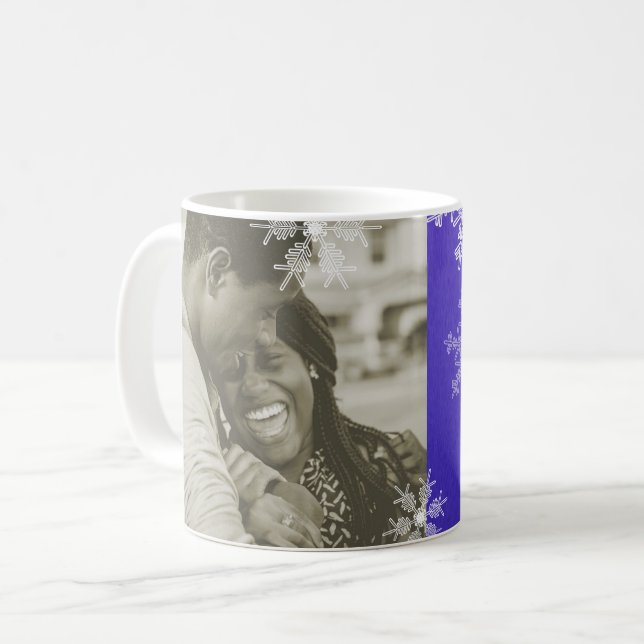 Our First Christmas Indigo Snowflakes Minimalist  Coffee Mug (Front Left)