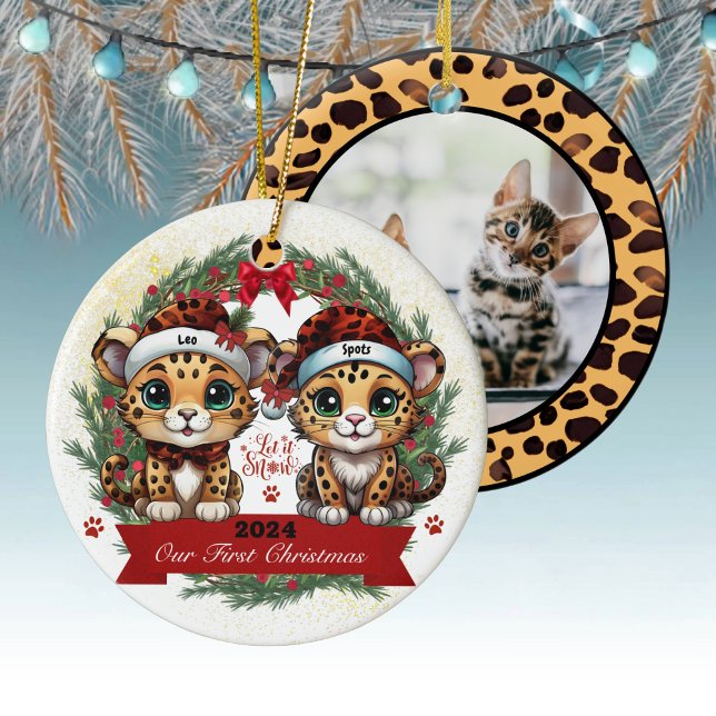 Our First Christmas Leopard Spot Animal Print 🐾🐆 Ceramic Ornament (Our First Christmas Leopard  Print Animal Ceramic Ornament Kitty Cat Decoration Kitten Decor 🐾🐆)