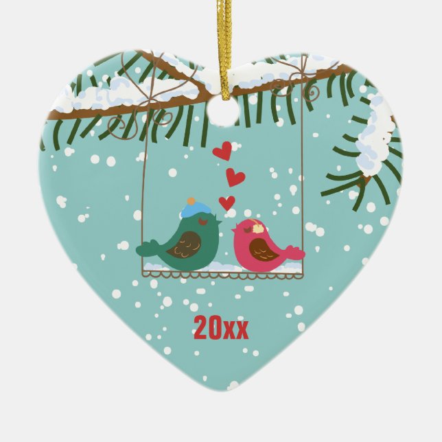 Our first Christmas love birds holiday ornament (Front)