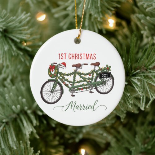 Our First Christmas Married 2025 | Cute Tandem  Ceramic Ornament