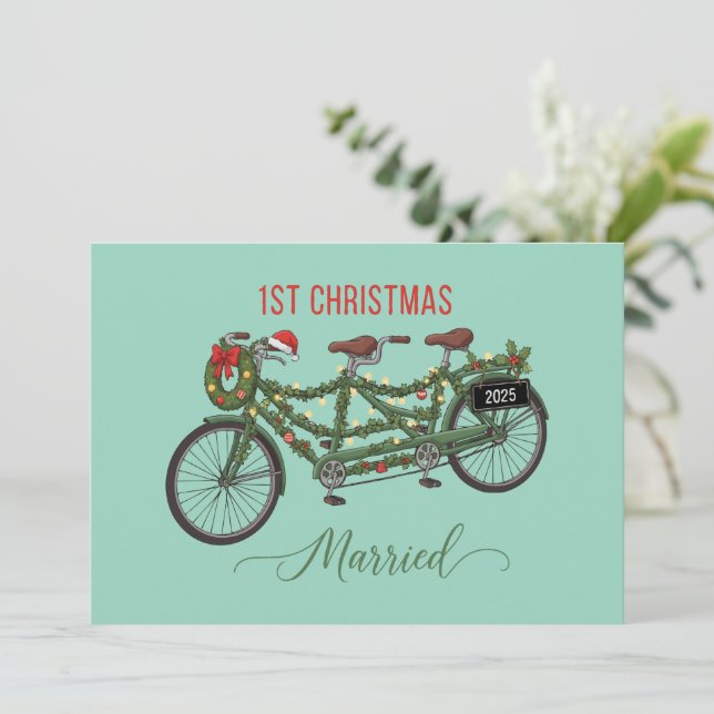 Our First Christmas Married 2025 | Cute Tandem  Invitation (Standing Front)