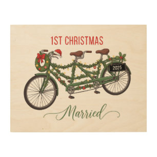 Our First Christmas Married 2025   Cute Tandem  Wood Wall Art