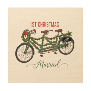 Our First Christmas Married 2025 Cute Tandem Wood Wall Art