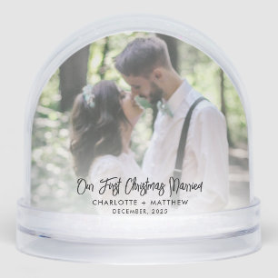 Our First Christmas Married and Merry Photos Snow Globe