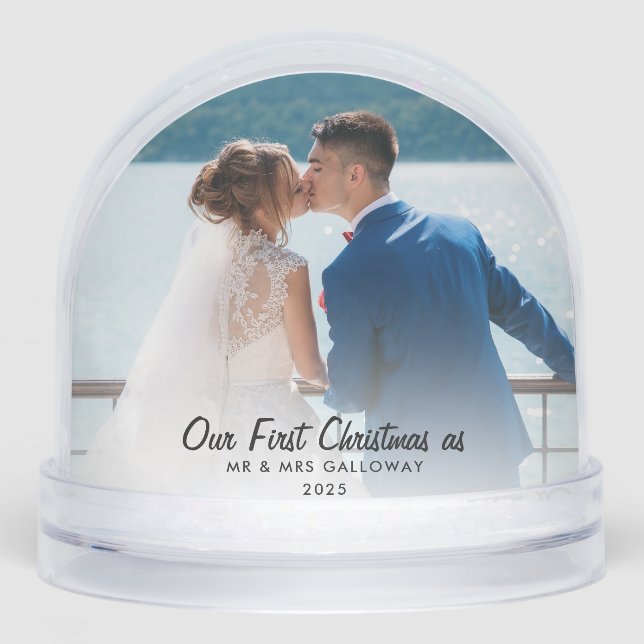 Our First Christmas Married and Merry Photos Snow Globe (Front)