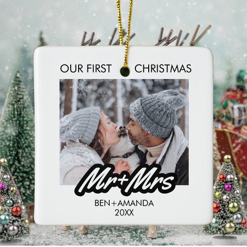 Our First Christmas Married as Mr and Mrs Photo Ceramic Ornament