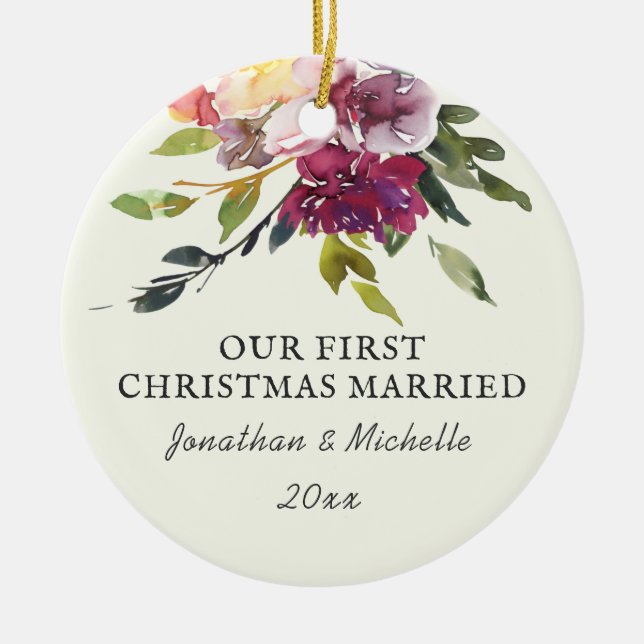 Our First Christmas Married Bible Verse Christmas Ceramic Ornament (Front)