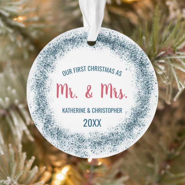 Our First Christmas Married | Blue Glitter Ornament (Tree)
