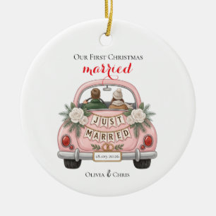 Our First Christmas Married Car Wedding Holiday Ceramic Ornament