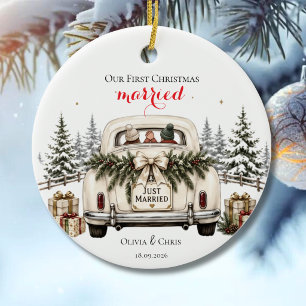 Our First Christmas Married Car Wedding Holiday Ceramic Ornament