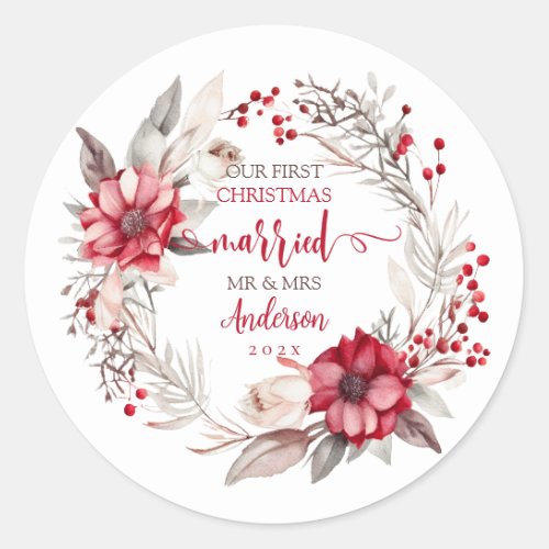 Our first Christmas Married Classic Round Sticker