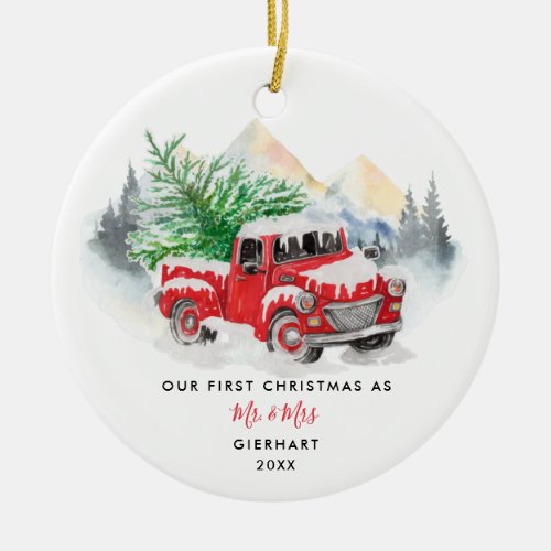 Our First Christmas Married Custom Name Script Ceramic Ornament