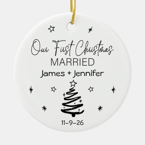 Our First Christmas Married Custom Names  Photo Ceramic Ornament
