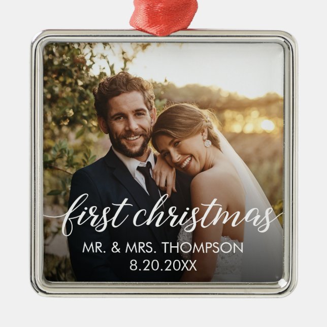 Our first Christmas MARRIED Custom Photo  Metal Ornament (Front)