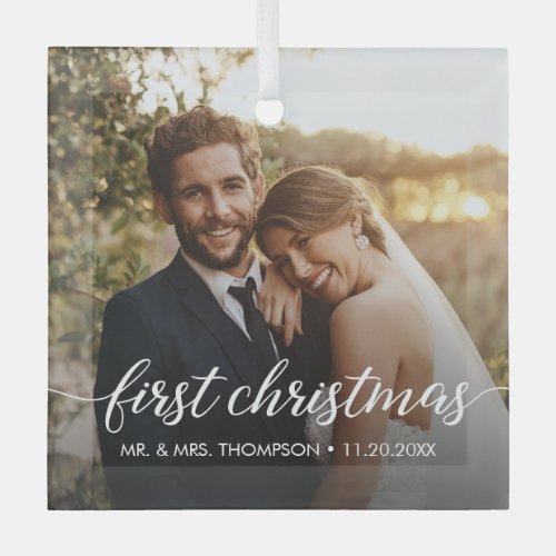 Our first Christmas MARRIED Custom Photo mr mrs  Glass Ornament