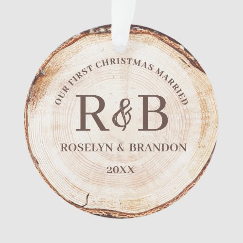Our First Christmas Married Custom Photo Rustic  Ornament