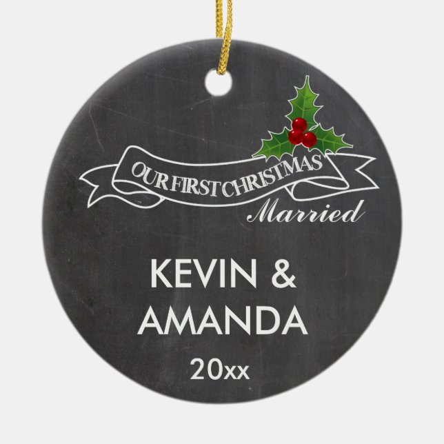 Our first Christmas married engaged together Ceramic Ornament (Front)