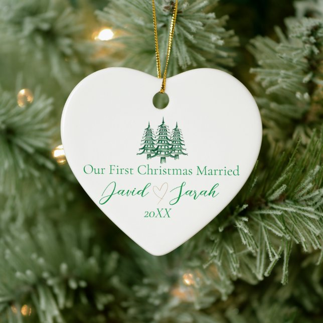 Our First Christmas Married Green Pagoda Tree  Ceramic Ornament (Tree)