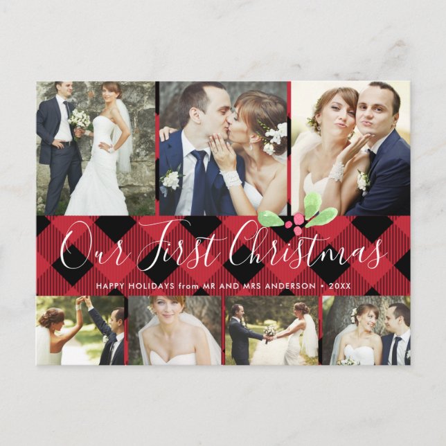 Our First Christmas Married Holiday 7Photo Collage Postcard (Front)