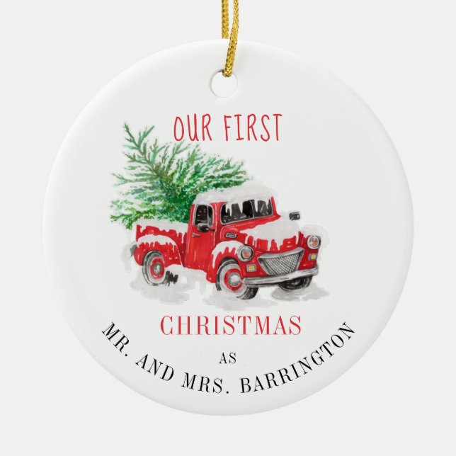 Our First Christmas Married Holiday Keepsake Ceramic Ornament (Front)