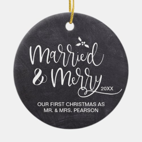Our First Christmas Married Merry Wedding Photo Ceramic Ornament