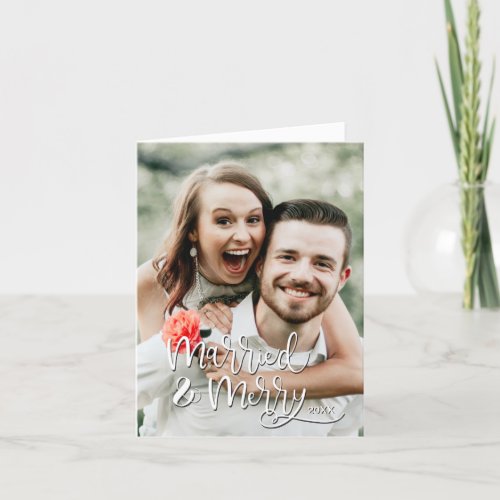 Our First Christmas Married  Merry Wedding Photo Holiday Card