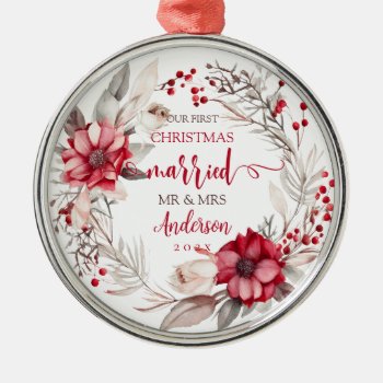 Our First Christmas Married Metal Ornament by 17Minutes at Zazzle