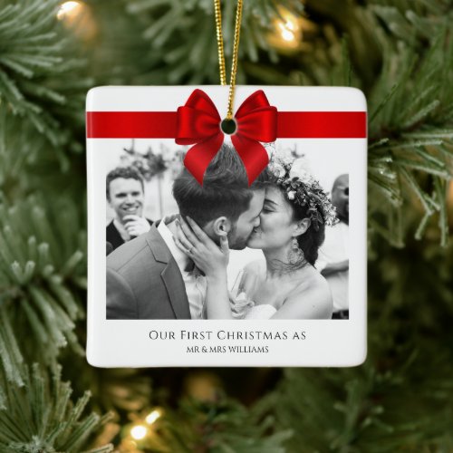 Our First Christmas Married Minimalist Mr and Mrs Ceramic Ornament