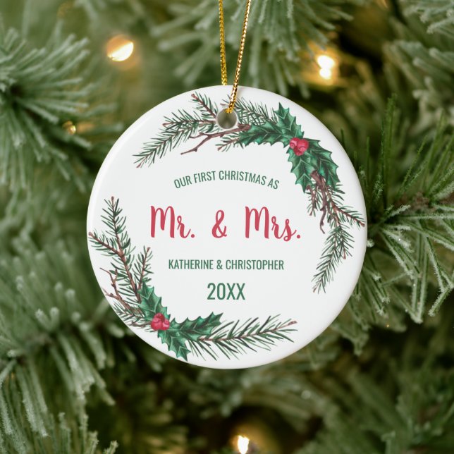 Our First Christmas Married | Mistletoe Ceramic Ornament (Tree)