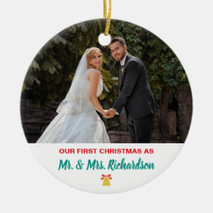 Our First Christmas Married Mr And Mrs Name Photo Ceramic Ornament