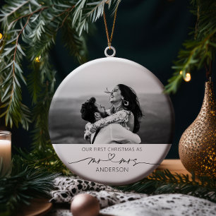 Our First Christmas Married Mr and Mrs Photo Ceramic Ornament