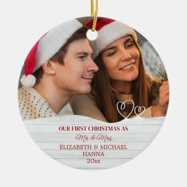 Our First Christmas Married Mr & Mrs Ceramic Ornam Ornament (Front)