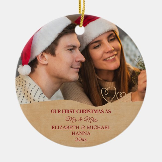 Our First Christmas Married Mr & Mrs Ceramic Ornam Ornament (Front)