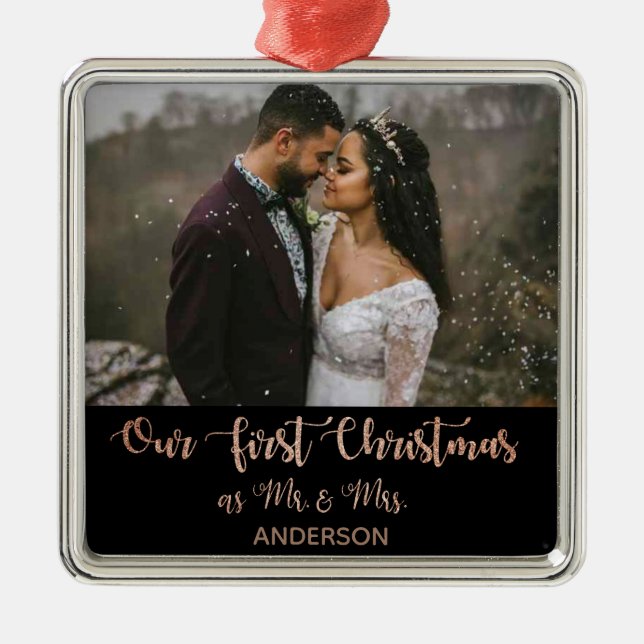 Our First Christmas Married Mr & Mrs Metal Ornament (Front)
