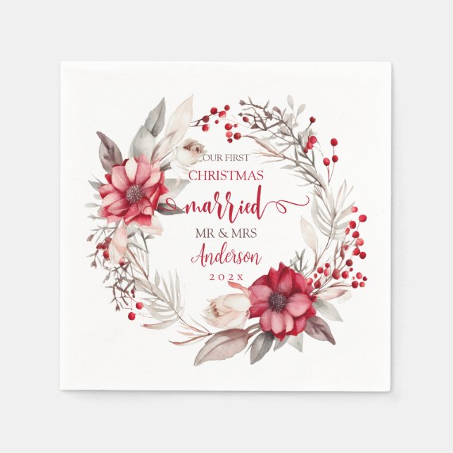 Our first Christmas Married Napkins (Front)