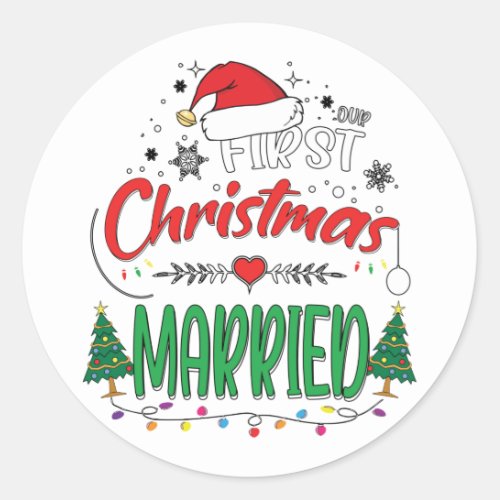 Our First Christmas Married Newlywed Mr and Mrs Classic Round Sticker