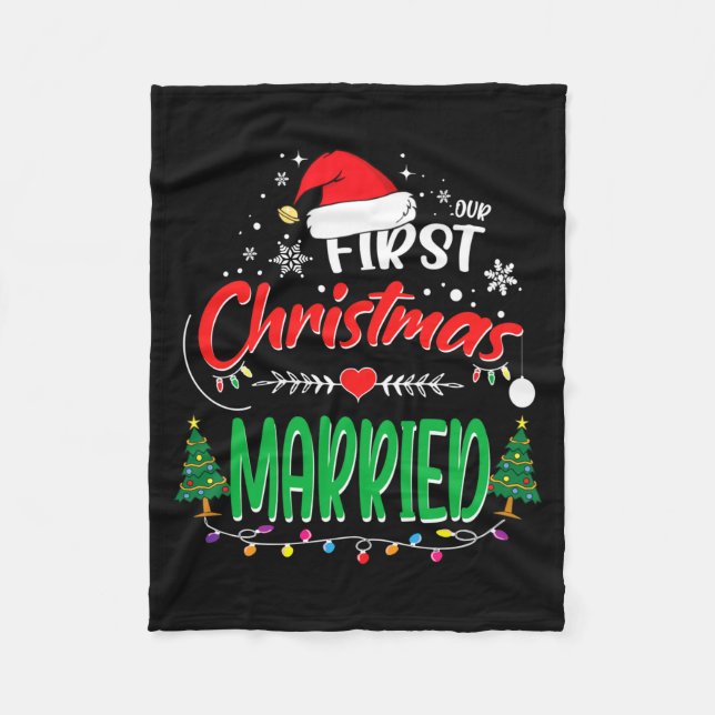 Our First Christmas Married Newlywed Mr And Mrs  Fleece Blanket (Front)