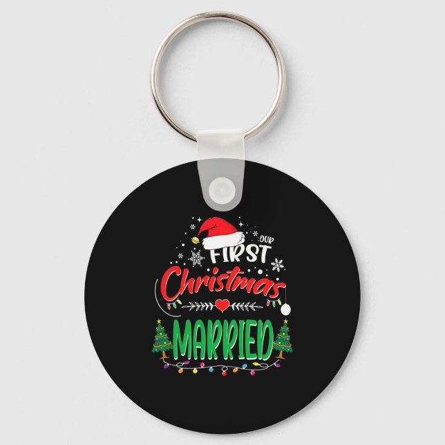 Our First Christmas Married Newlywed Mr And Mrs  Keychain (Front)
