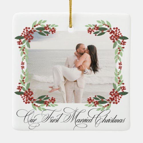 Our First Christmas Married  Newlywed Photo Ceramic Ornament