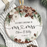 Our First Christmas Married Ornament<br><div class="desc">Our First Christmas Married Ornament Celebrate your first Christmas as a married couple with this beautiful personalized ornament! A perfect keepsake to mark the beginning of your life together, this custom ornament makes a thoughtful holiday gift for newlyweds or a romantic addition to your own Christmas tree. Add names, wedding...</div>